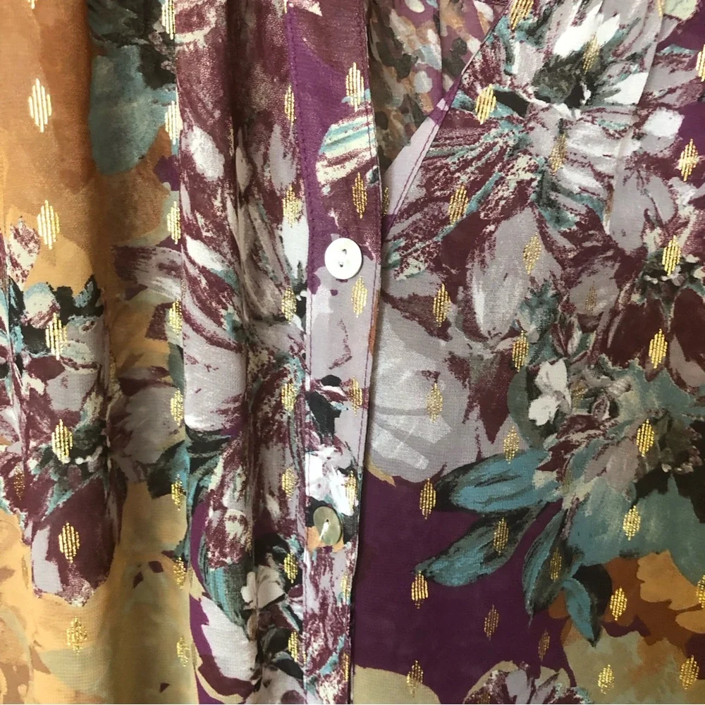 Anthropologie Fig & Flower Mixed Media Floral Button Front Semi Sheer Boho Plus - Picture 7 of 16